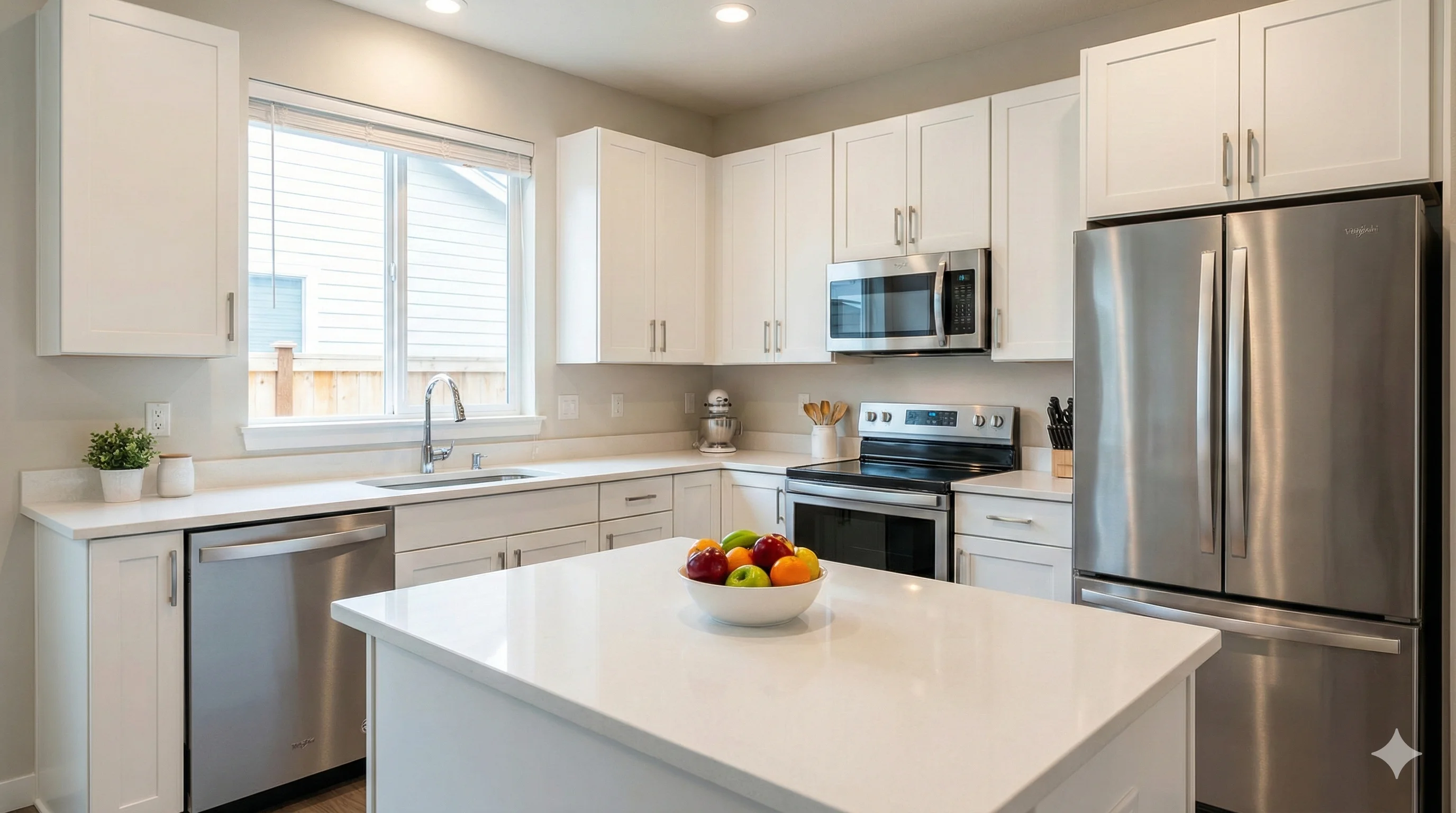 Spotless modern kitchen with stainless steel appliances